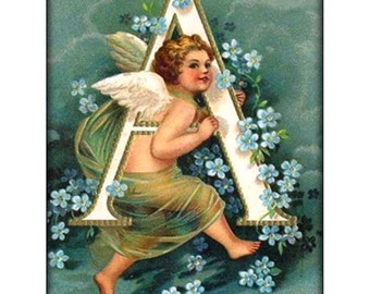 *Vintage ANGEL ALPHABET LETTER "Y" Floral FOIL POSTCARD Clapsaddle FORGET-ME-NOT 