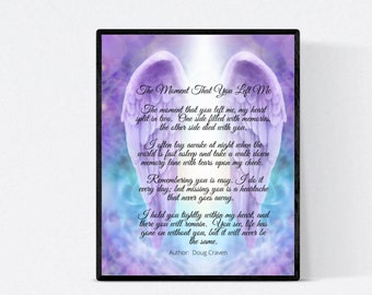 Angel Wings Memorial Art Print: "The Moment You Left Me" Wall Art (8x10)