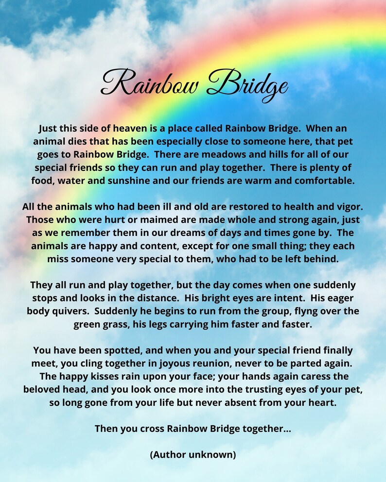 RAINBOW BRIDGE for Loss of Pet Unframed Print Free | Etsy