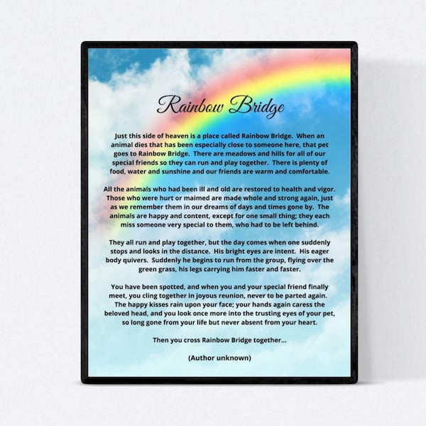 Art Print RAINBOW BRIDGE for Loss of Dog or Other Pet 8x10 inch Picture Vivid Colors to Display on Desk Shelf or Wall Pet Memorial Gift