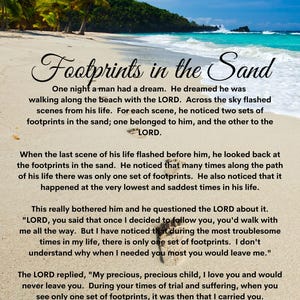 Art Print FOOTPRINTS in THE SAND Print 8X10 inch Wall Art Hone Decor Religious Print to Give as Gift for Women or Gift for Men