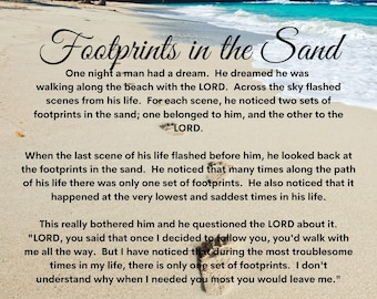 Footprints in the Sand Art Print: Religious Beach Wall Decor (8x10 Inch)