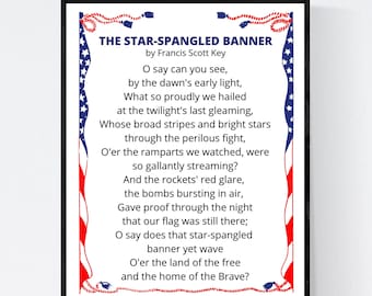 American Flag and Lyrics to Star Spangled Banner Poster for Sale