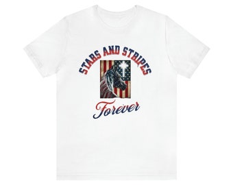 STARS AND STRIPES T-Shirt Unisex Jersey Short Sleeve Tee Horse Shirt American Flag Shirt Patriotic Shirt Gift for Men Gift for Women