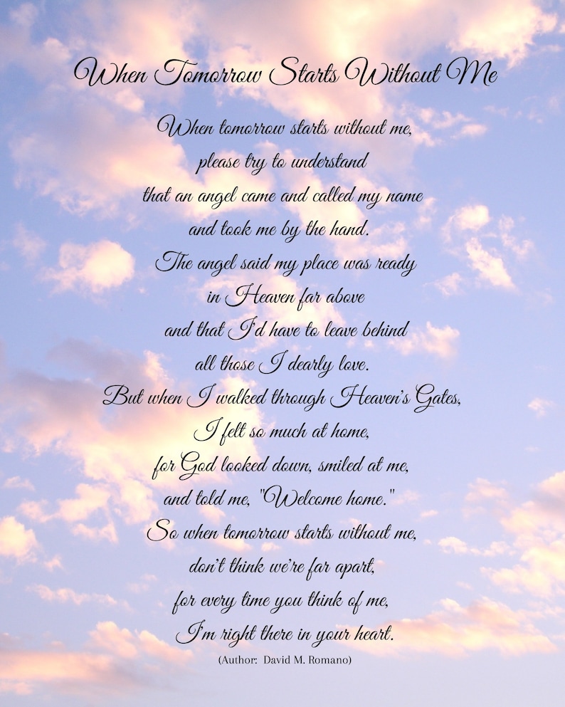 Art Print: When Tomorrow Starts Without Me Memorial Poem Wall Art (8x10") image 2