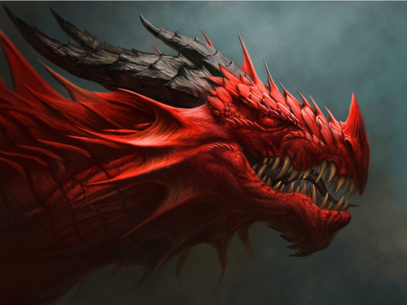 RED DRAGON Print Unframed Unused Multiple Sizes Free Etsy