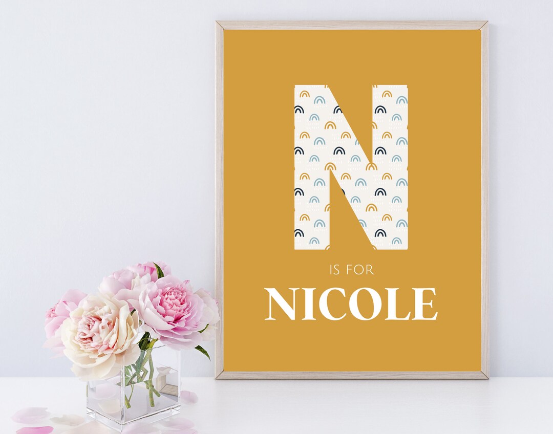 Custom Kids Initial Print, Kids Decor, Boho Rainbow, Custom Name Sign ...