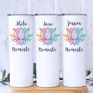 Yoga Gifts Personalized, Yoga Tumbler for Yogi, Yoga Teacher Cup, Yoga Gift for Women, Gift for Yoga Instructor, Namaste Gift, Lotus image 1