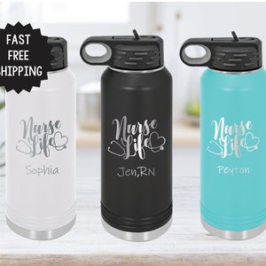 Personalized Nurse Water Bottle: 32 oz Laser Engraved Stainless Steel Tumbler
