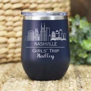 Personalized Nashville Skyline Wine Tumbler: Girls Trip Gift