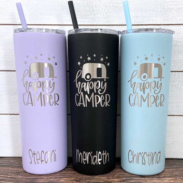 Personalized Camping Trip Tumbler, Happy Camper Tumbler, Camping Vacation, Cups for Camping, Family Vacation Gift, Travel Trailer Mug