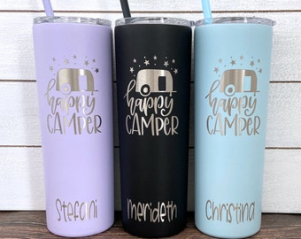 Personalized Camping Trip Tumbler, Happy Camper Tumbler, Camping Vacation, Cups for Camping, Family Vacation Gift, Travel Trailer Mug