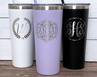 Personalized Tumbler, Monogram Tumbler, Insulated Tumbler, Personalized Tumbler with Straw, Personalize Cup with Straw, Laser Engraved