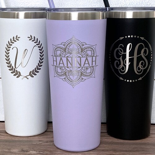 Personalized Tumbler With Straw Laser Engraved Cactus Design Etsy