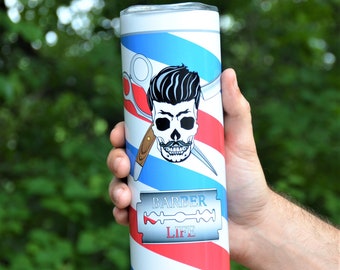 Barber Tumbler: Skull & Tools Design, Gift for Hair Stylist