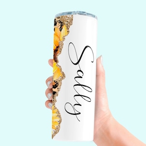 Sunflower Tumbler Personalized , Leopard Sunflower Cup with Name, Personalized Skinny Tumbler, Birthday Cup, Custom Tumbler with Straw