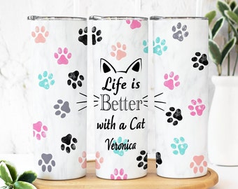 Cat Mom Gifts Personalized, Cat Mom Tumbler, Fur Mama, Life IS Better with Cats, Gift for Pet Owner, Cat Lover Gift, Cat Mom Mug, Pets Names