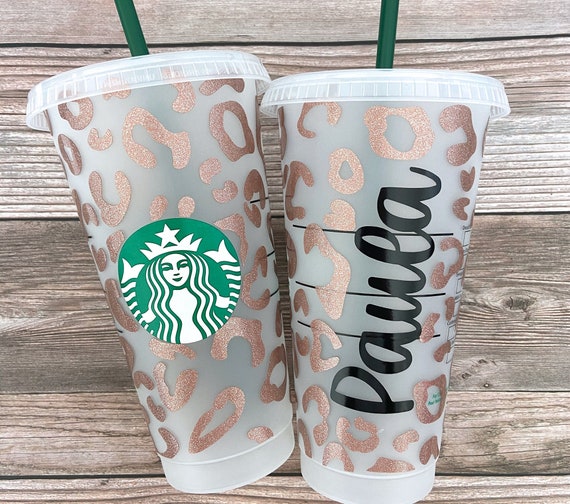 Coffee Lover Gift for Her Cup with Lid and Straw Black Starbucks Cup Holographic Cup Personalised Leopard Print Cold Cup Coffee Cup