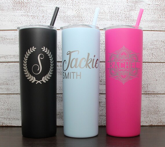 Laser Engraved Monogram Skinny Tumbler 20oz Personalized Etsy