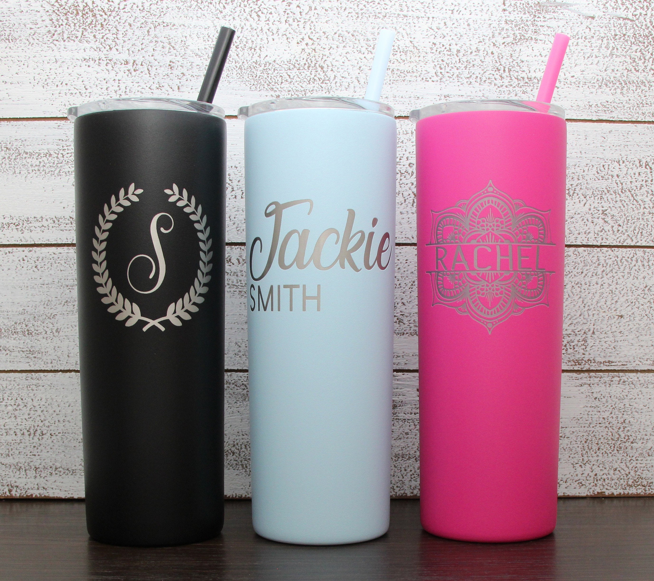Laser Engraved Monogram Skinny Tumbler 20oz Personalized Etsy
