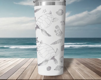Personalized Sea Life Tumbler, Lead-Free Mug, Vacation Tumbler, Sea Turtle Gifts, Personalized Tumbler, Laser Engraved, Vacation Gifts