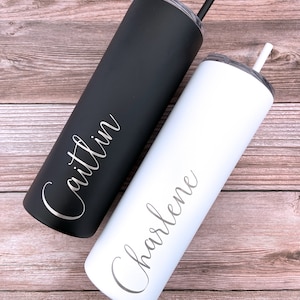 Laser Engraved Personalized 20 oz Skinny Tumbler, Personalized Tumbler, Custom Tumbler with Straw, Bridesmaid Gift, Mother's Day Gift image 6