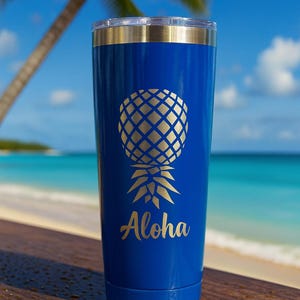 Personalized Pineapple Tumblers | Laser Engraved Stainless Steel Beach Vacation Cup | Custom Tropical Gift