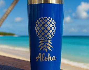 Personalized Pineapple Tumblers | Laser Engraved Stainless Steel Beach Vacation Cup | Custom Tropical Gift