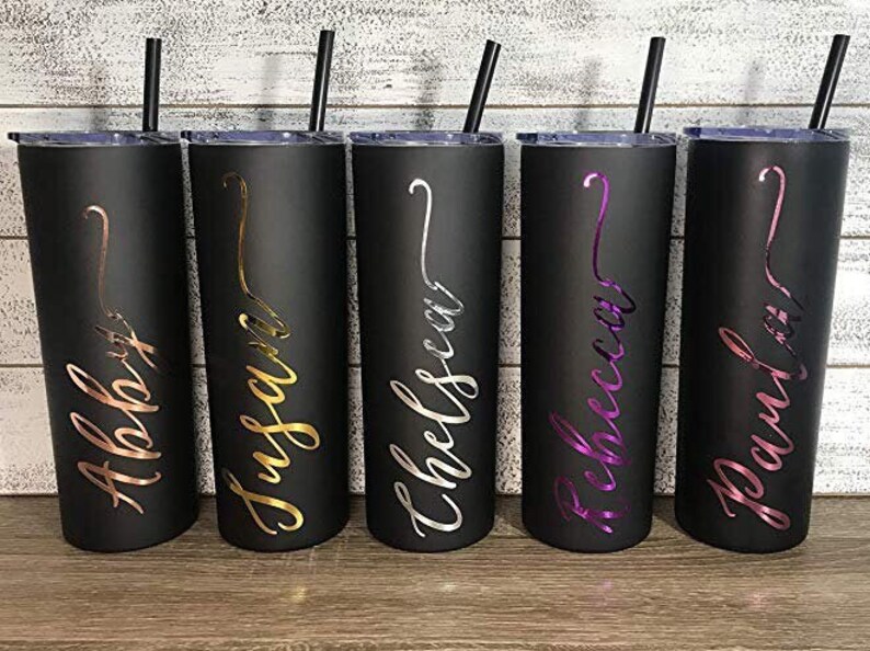 Metallic Chrome Custom Black Tumbler with Straw Personalized Etsy