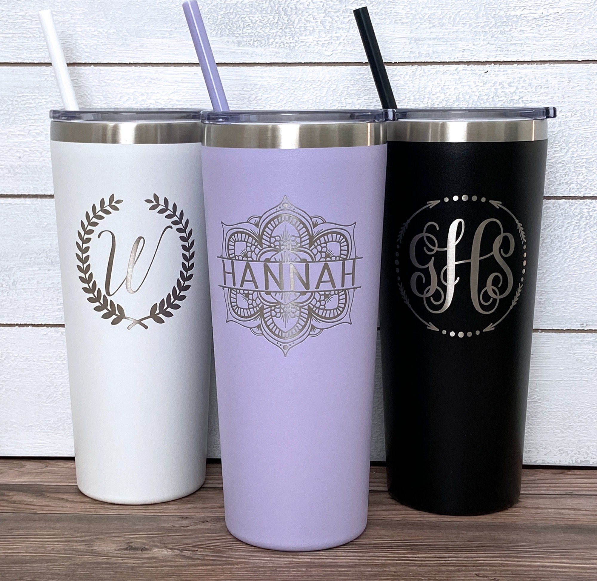 Custom Vine Vinyl Monogram Cup Tumbler Mug Lettering Metallic Gold Silver  Glitter Sparkle Name Decal