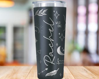 Personalized Free Spirit Tumbler, Lead-Free Mug, Free Spirit, Spiritual Gifts, Gifts for Women, Hippie Gifts, Laser Engraved, Skinny Tumbler