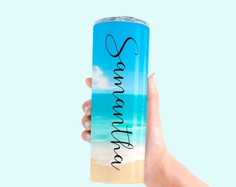 Personalized Beach Vacation Tumbler: Stainless Steel, Double-Walled 20 oz