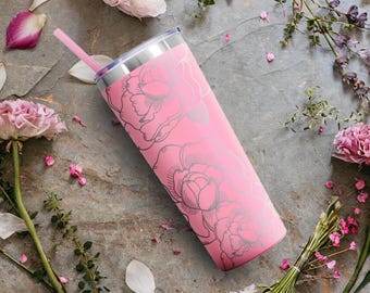 Personalized Floral Tumbler, Gifts for Women, Laser Engraved, Vintage Floral, Mother's Day Gift, Anniversary Gifts, Skinny tumbler