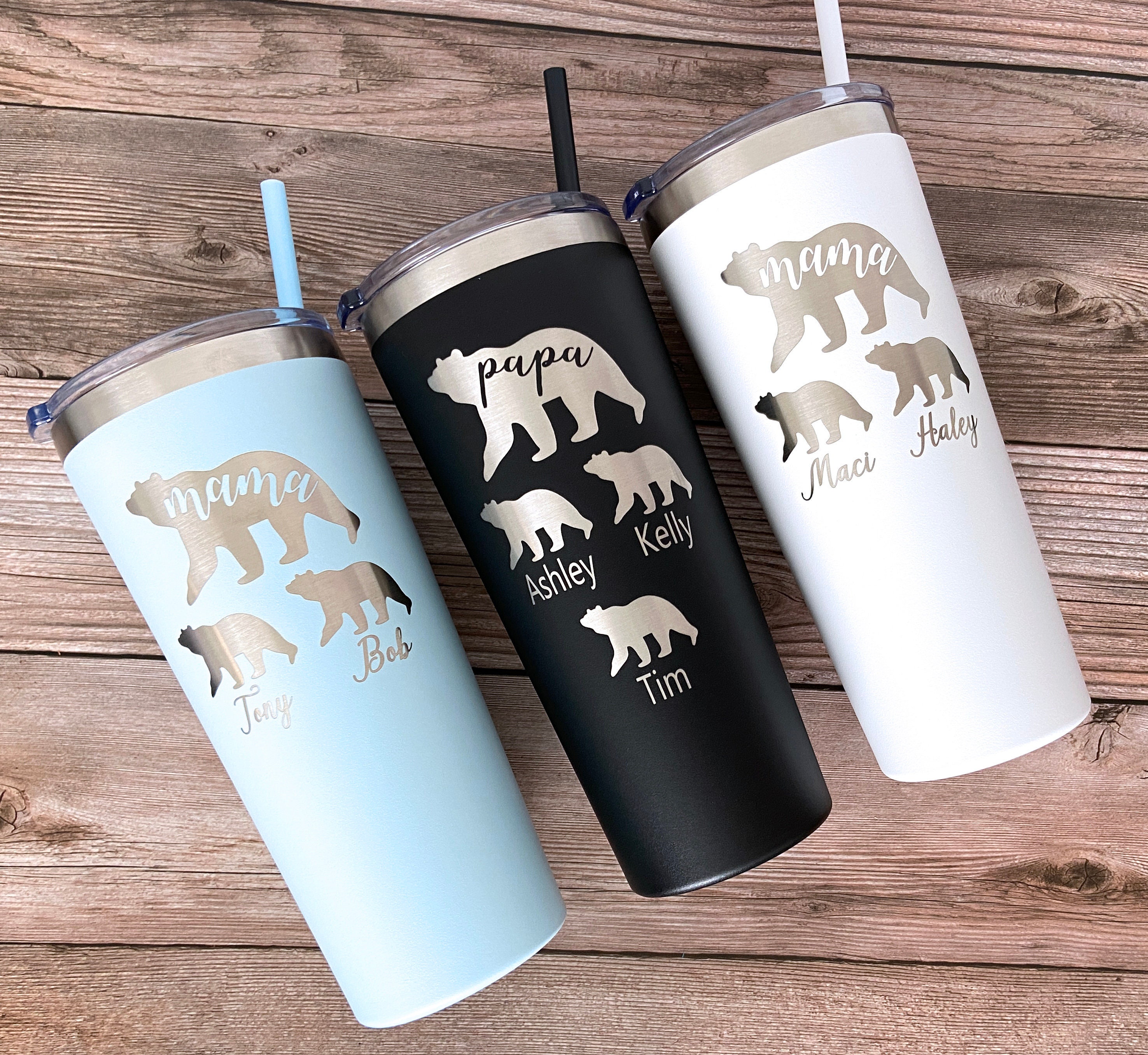 Mama Bear Personalized With Kids Names Engraved Tumbler, Stainless