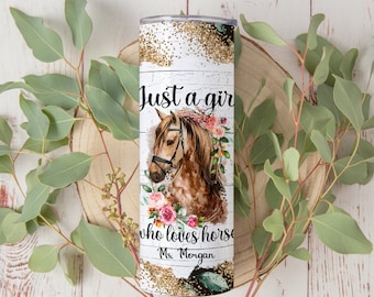 Personalized Horse Tumbler, Equestrian Stainless Steel Travel Mug, Girls Horse Lover Birthday Gift