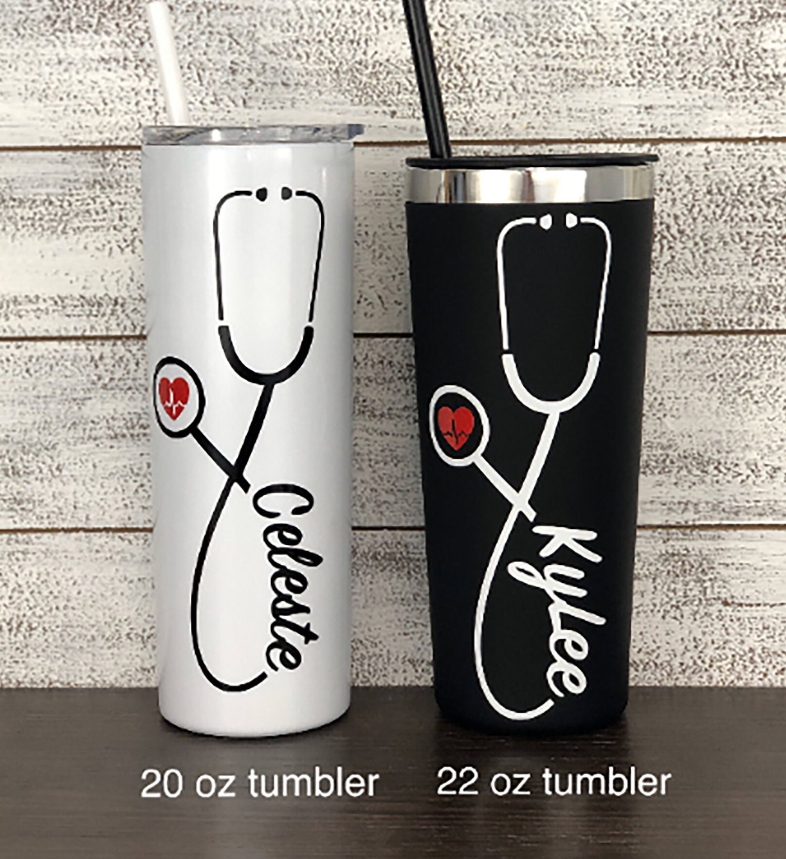 Nurse Personalized Tumbler Tumbler with Straw Stethoscope Etsy