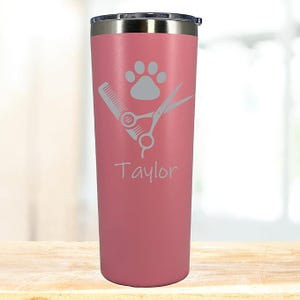 Personalized Pet Groomer Tumbler, Custom Pet Mug, Custom Dog Mug, Dog Groomer Gift, Elegant Personalized Skinny Tumbler for Pet Groomers
