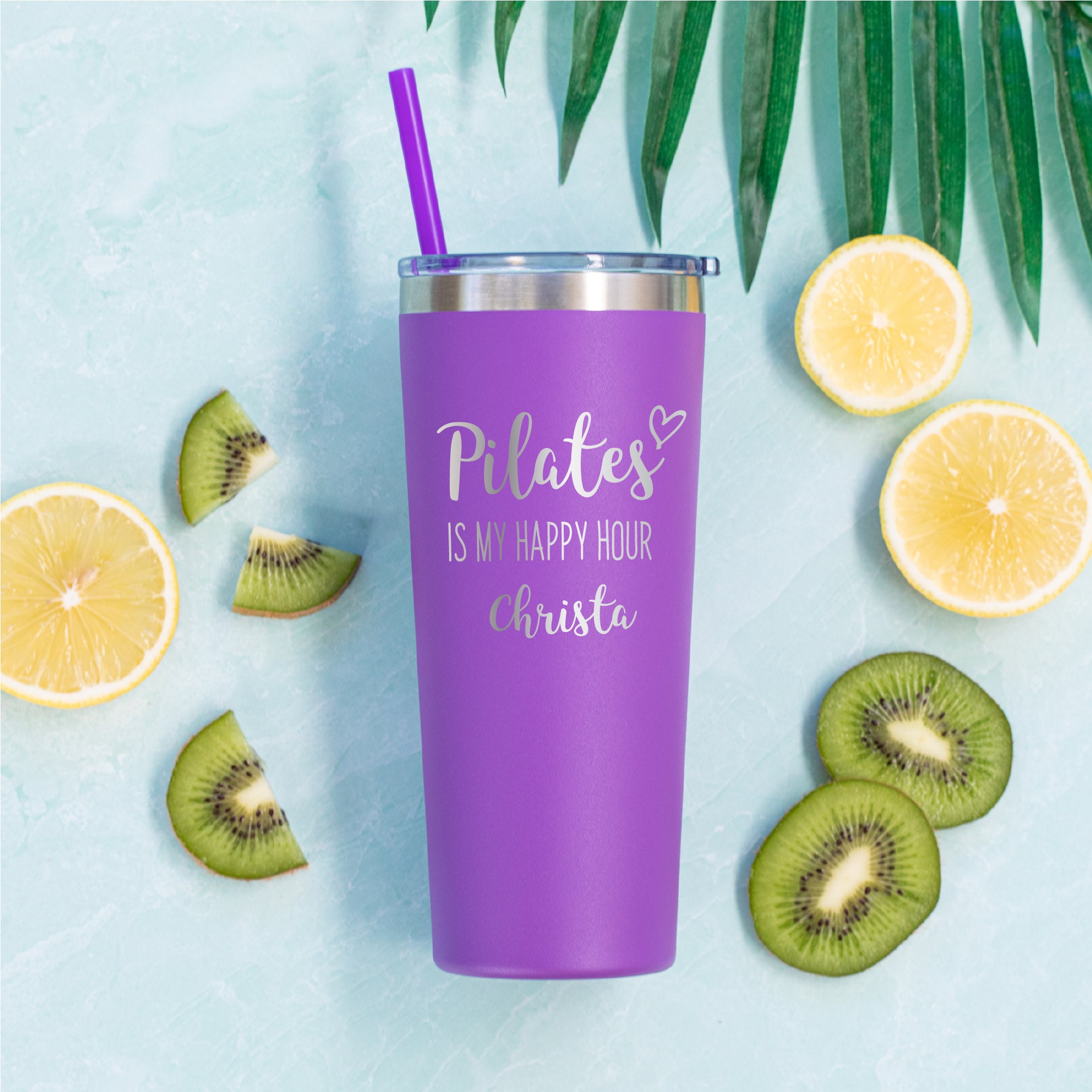 Personalized Pilates Tumbler 22oz - Laser Engraved Stainless Steel Vacuum Insulated Cup With Lid & Straw