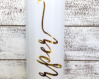 Personalized Skinny Tumbler: 20 oz Stainless Steel Tumbler with Straw