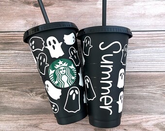 Halloween Ghost Starbucks Cup: Personalized Black Venti Cold Cup