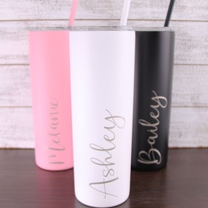 Laser Engraved Personalized 20 oz Skinny Tumbler, Personalized Tumbler, Custom Tumbler with Straw, Bridesmaid Gift, Mother's Day Gift image 5