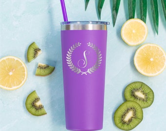 Personalized Laser Engraved Tumbler: Monogrammed Insulated Stainless Steel Cup