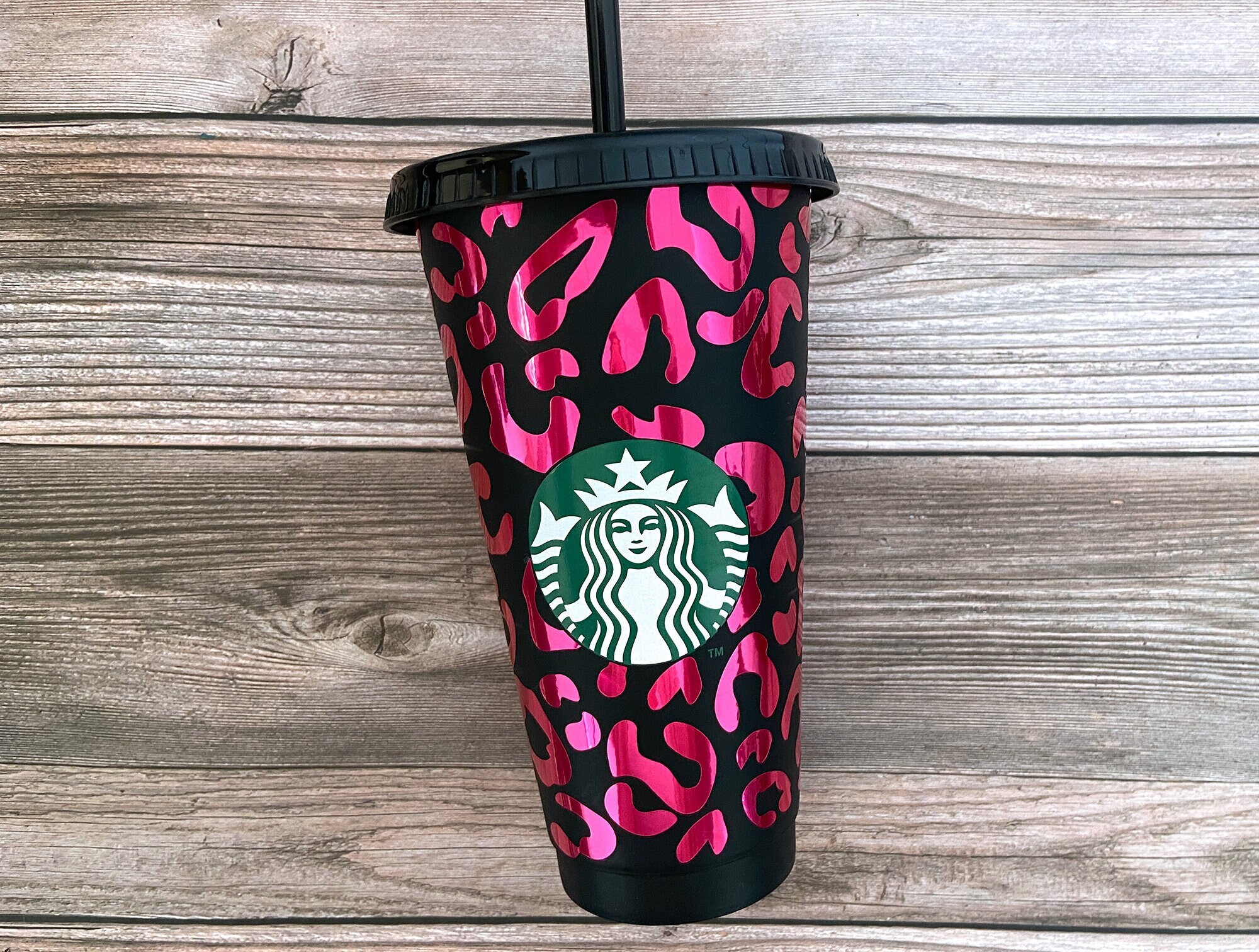 Animal Print Black Starbucks Cup, Cheetah Print Reusable Starbucks Tumbler, Leopard Print Venti 24 0z Cup, Personalized Starbucks Cold Cup
