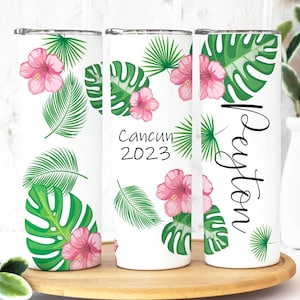 Tropical Palm Leaf Tumblers, Beach Vacation Cup, Bridesmaid Tumbler, Personalized Vacation Tumbler, Family Vacation Cups, 2023 Family Trip