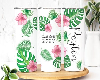 Tropical Palm Leaf Tumblers, Beach Vacation Cup, Bridesmaid Tumbler, Personalized Vacation Tumbler, Family Vacation Cups, 2023 Family Trip