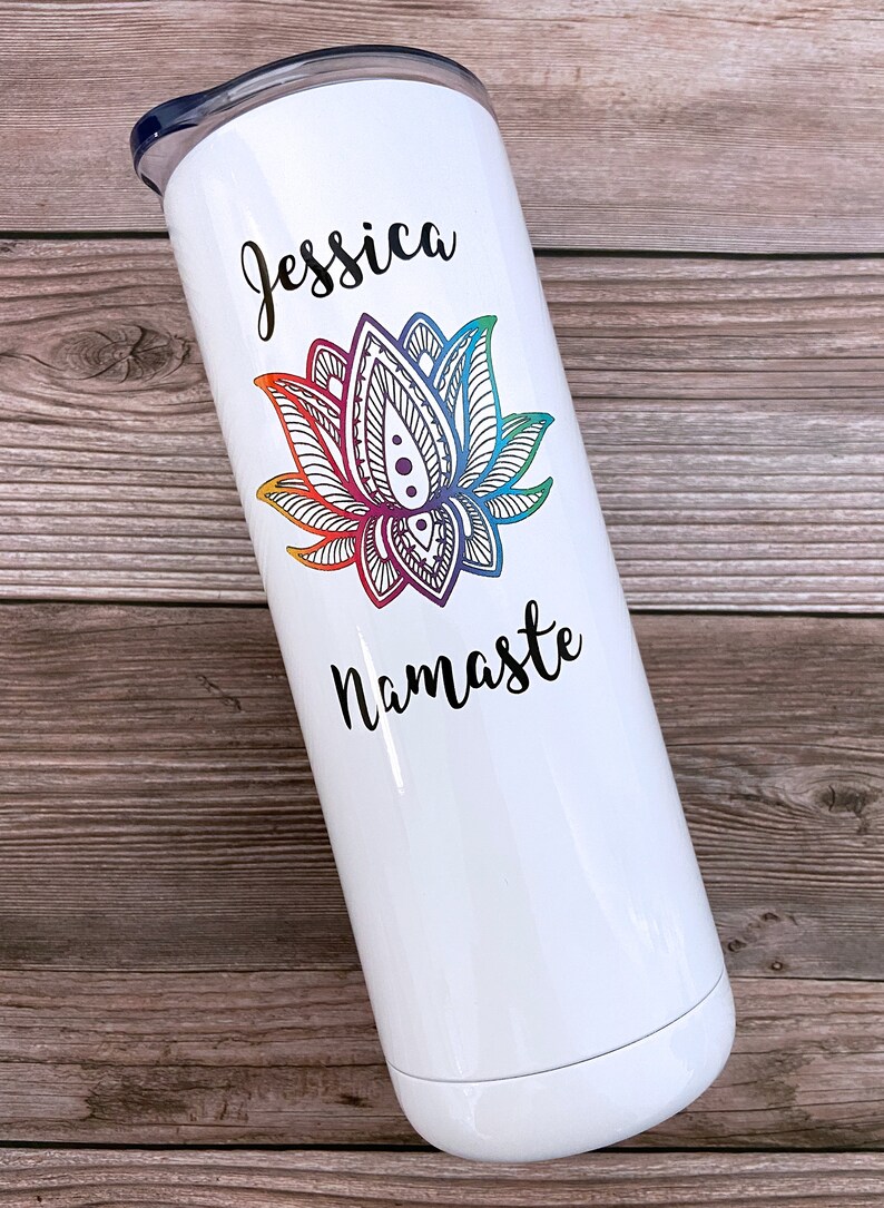 Yoga Gifts Personalized, Yoga Tumbler for Yogi, Yoga Teacher Cup, Yoga Gift for Women, Gift for Yoga Instructor, Namaste Gift, Lotus image 2