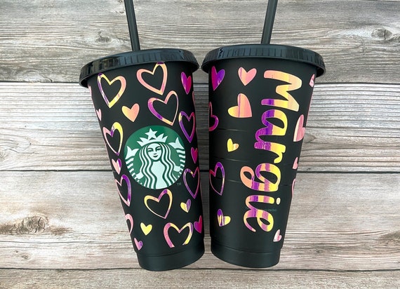 Starbucks Valentines Day Pink Heart Cold Cup 16 oz Tumbler Pink Lid Straw  New