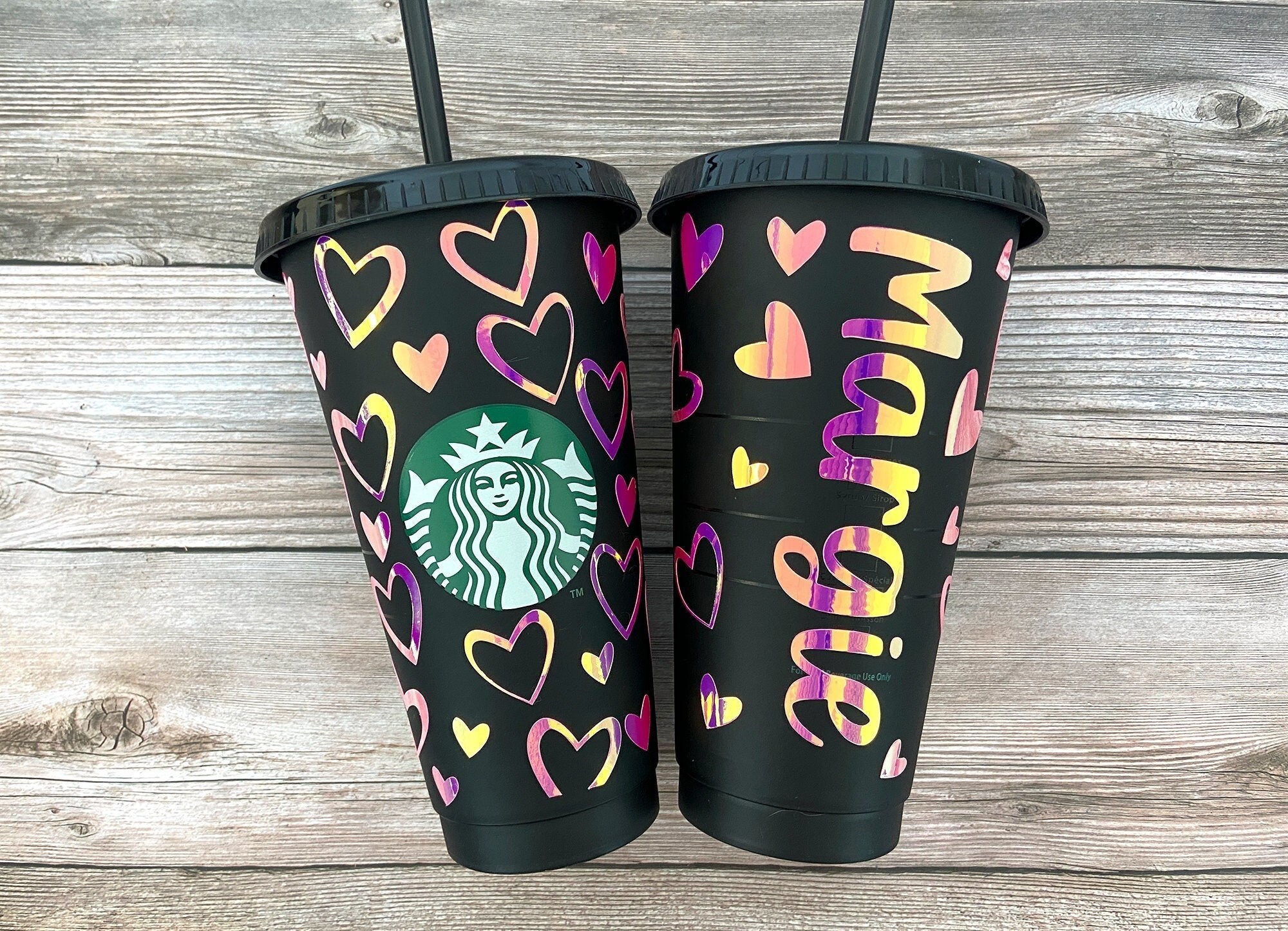 Black Starbucks Reusable Tumbler, Hearts Pattern Valentines Gift - Etsy