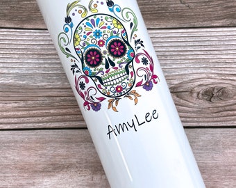 AVITO Sugar Skull Tumbler, Día de Los Muertos Cup, Day of the Dead Gifts,  Día de los Muertos Tumbler (20 oz with Sliding Lid)