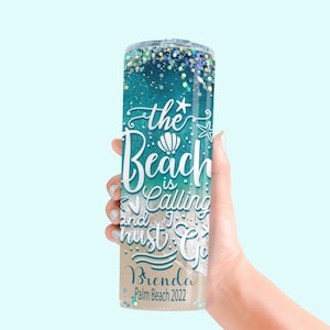 Personalized Beach Vacation Tumbler: 20oz Stainless Steel Skinny Tumbler